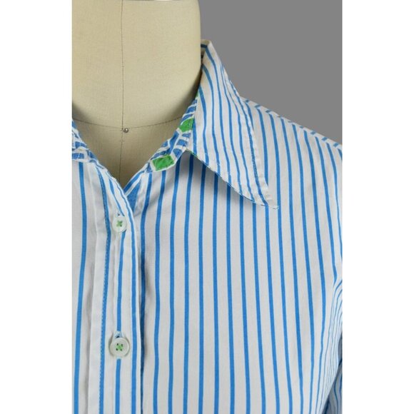 TIZZIE STRIPED COTTON BLUE BUTTON UP SHIRT - Picture 3 of 7